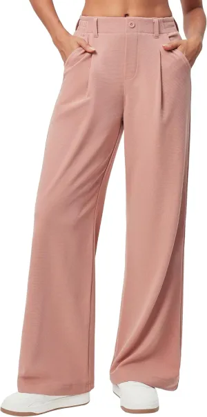 Ewedoos Wide Leg Stretchy Work Pants Slacks for Women Business Casual Pants High Waisted Waffle 26''/28'' Dress Pants