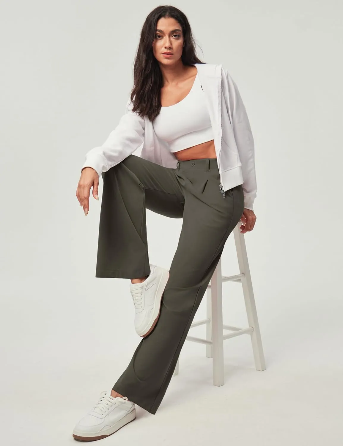 Ewedoos Wide Leg Stretchy Work Pants Slacks for Women Business Casual Pants High Waisted Waffle 26''/28'' Dress Pants