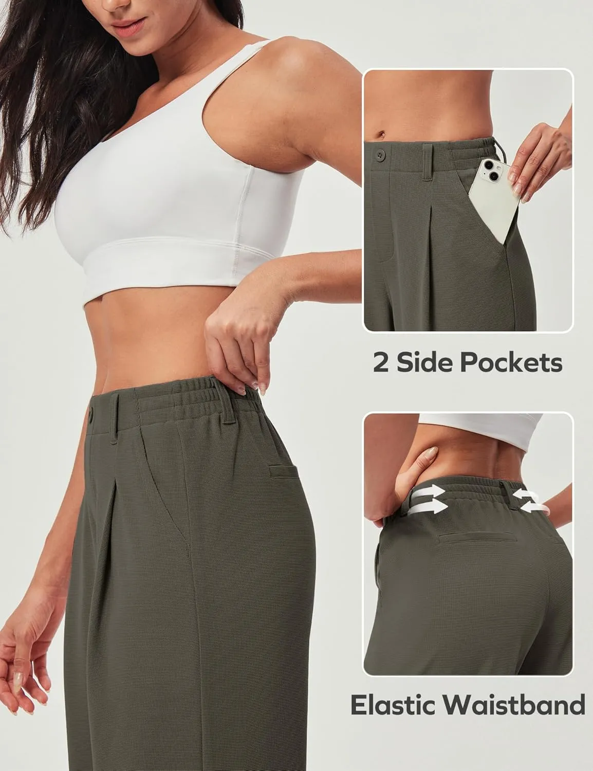 Ewedoos Wide Leg Stretchy Work Pants Slacks for Women Business Casual Pants High Waisted Waffle 26''/28'' Dress Pants