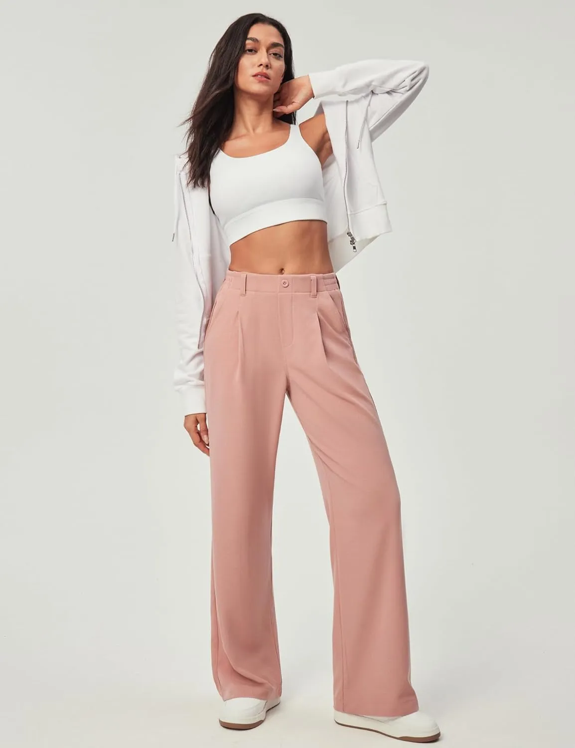 Ewedoos Wide Leg Stretchy Work Pants Slacks for Women Business Casual Pants High Waisted Waffle 26''/28'' Dress Pants