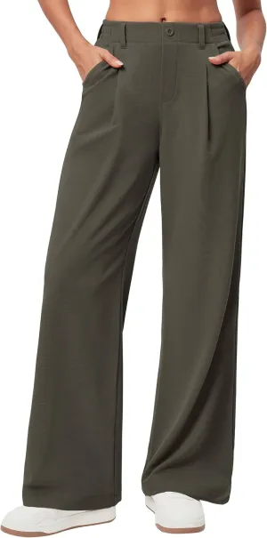 Ewedoos Wide Leg Stretchy Work Pants Slacks for Women Business Casual Pants High Waisted Waffle 26''/28'' Dress Pants
