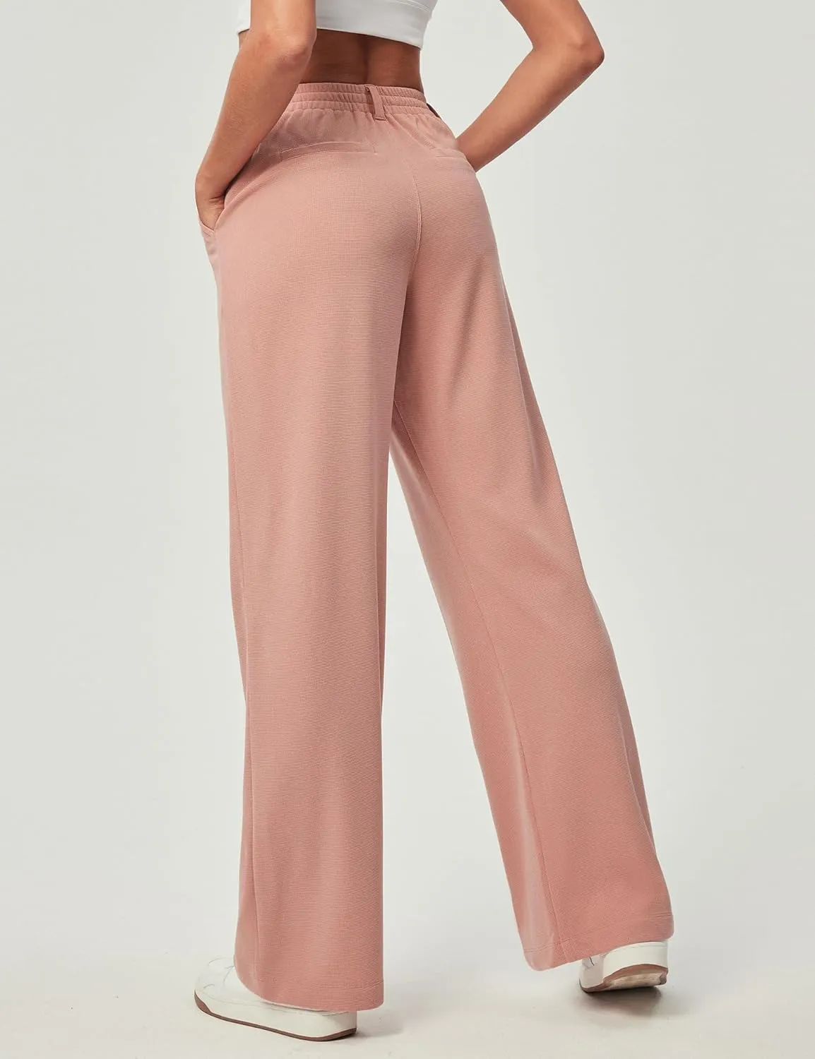 Ewedoos Wide Leg Stretchy Work Pants Slacks for Women Business Casual Pants High Waisted Waffle 26''/28'' Dress Pants