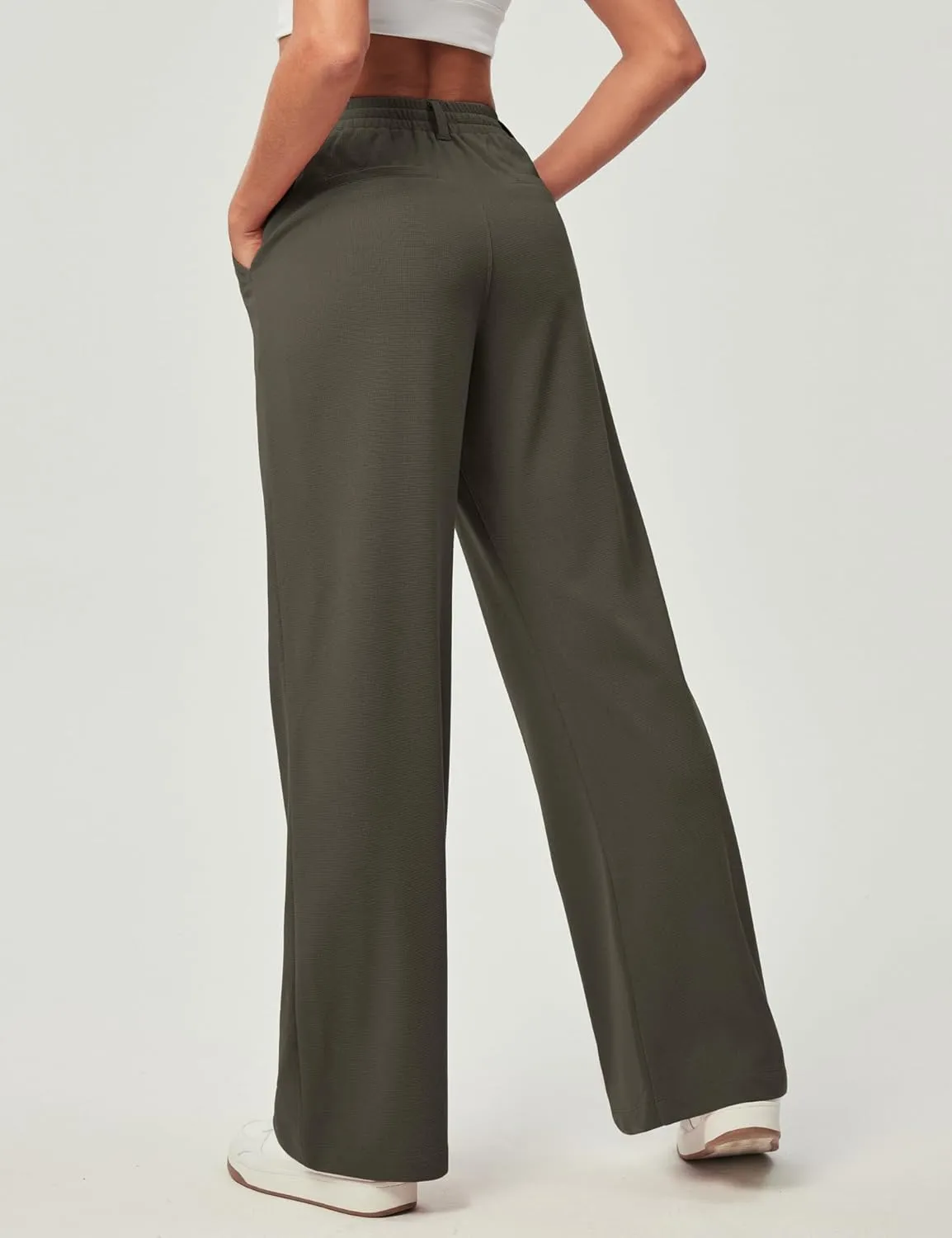 Ewedoos Wide Leg Stretchy Work Pants Slacks for Women Business Casual Pants High Waisted Waffle 26''/28'' Dress Pants