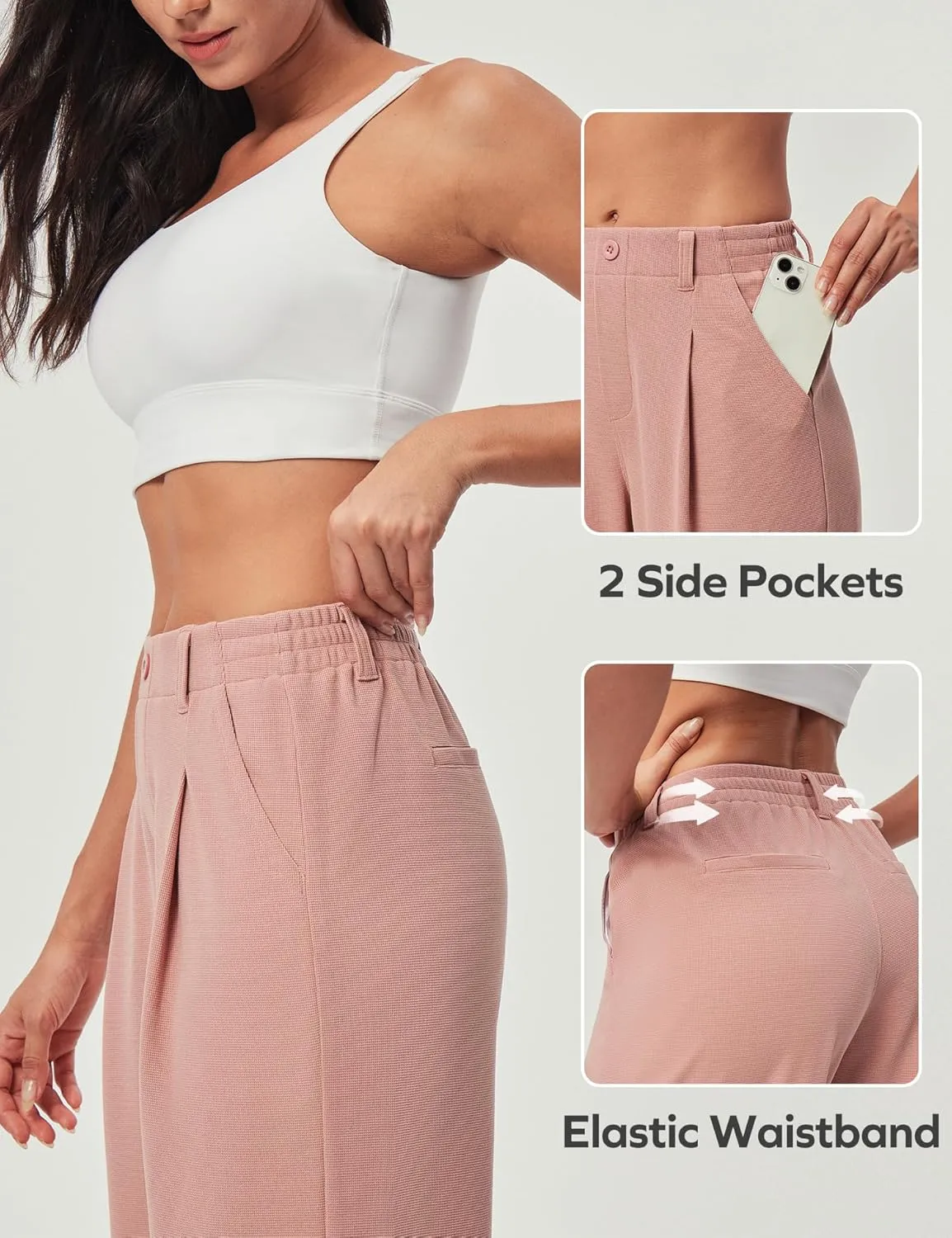Ewedoos Wide Leg Stretchy Work Pants Slacks for Women Business Casual Pants High Waisted Waffle 26''/28'' Dress Pants
