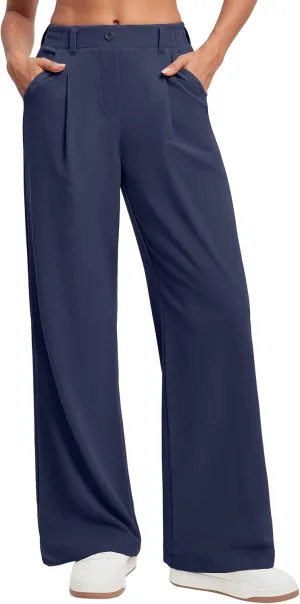 Ewedoos Wide Leg Stretchy Work Pants Slacks for Women Business Casual Pants High Waisted Waffle 26''/28'' Dress Pants