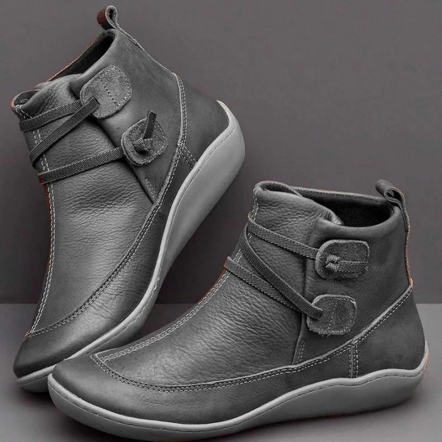 Fall Boots Women Ankle Black Wedge Booties Short Boots for Women Flat Boot Laces Comfy Casual Closed Back Lace-up Round Toe Comfortable Low Heel