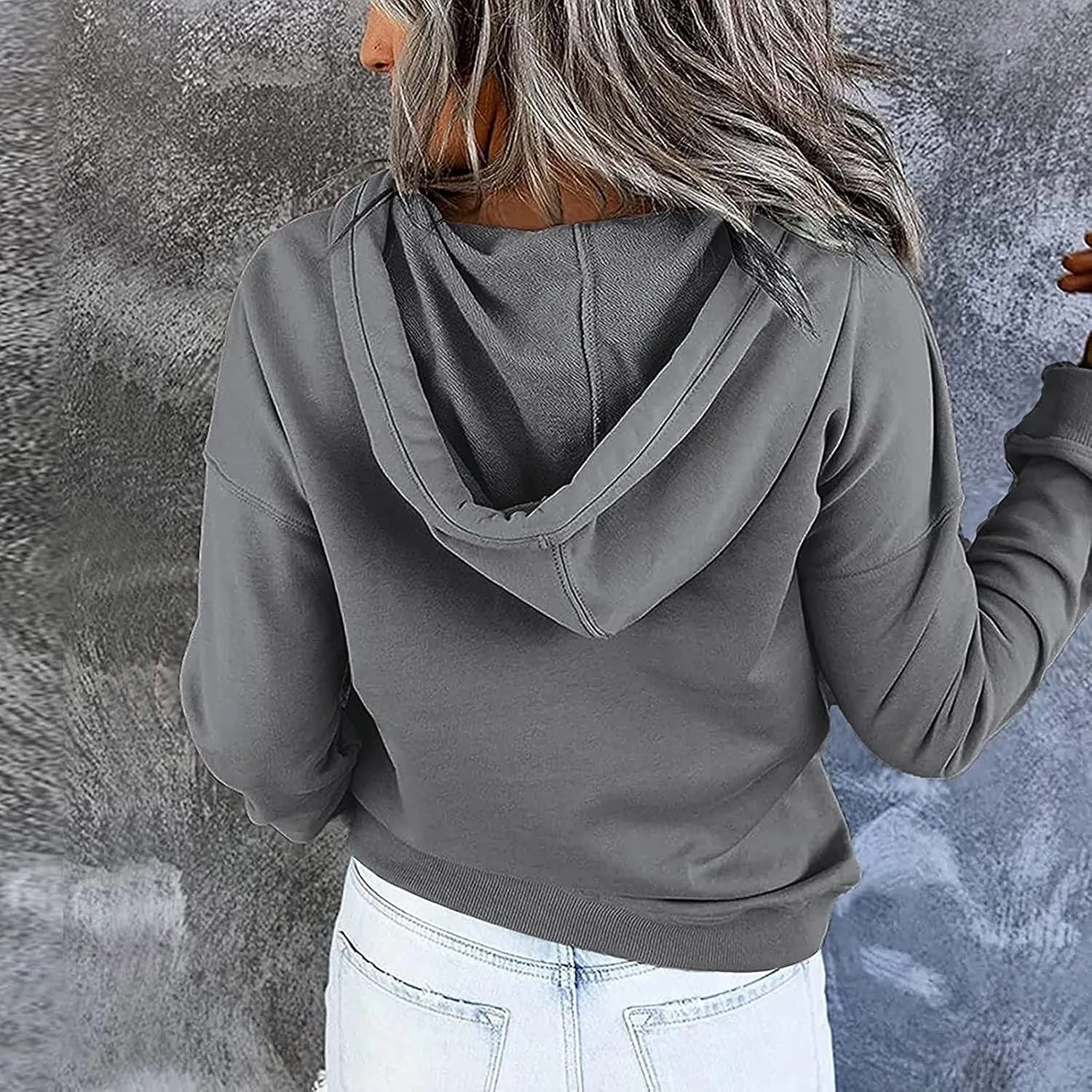Fall Oversized Women's Sweatshirts Lightweight Solid Y2k Hoodies Casual Button Long Sleeve Drawstring Pullover Tops