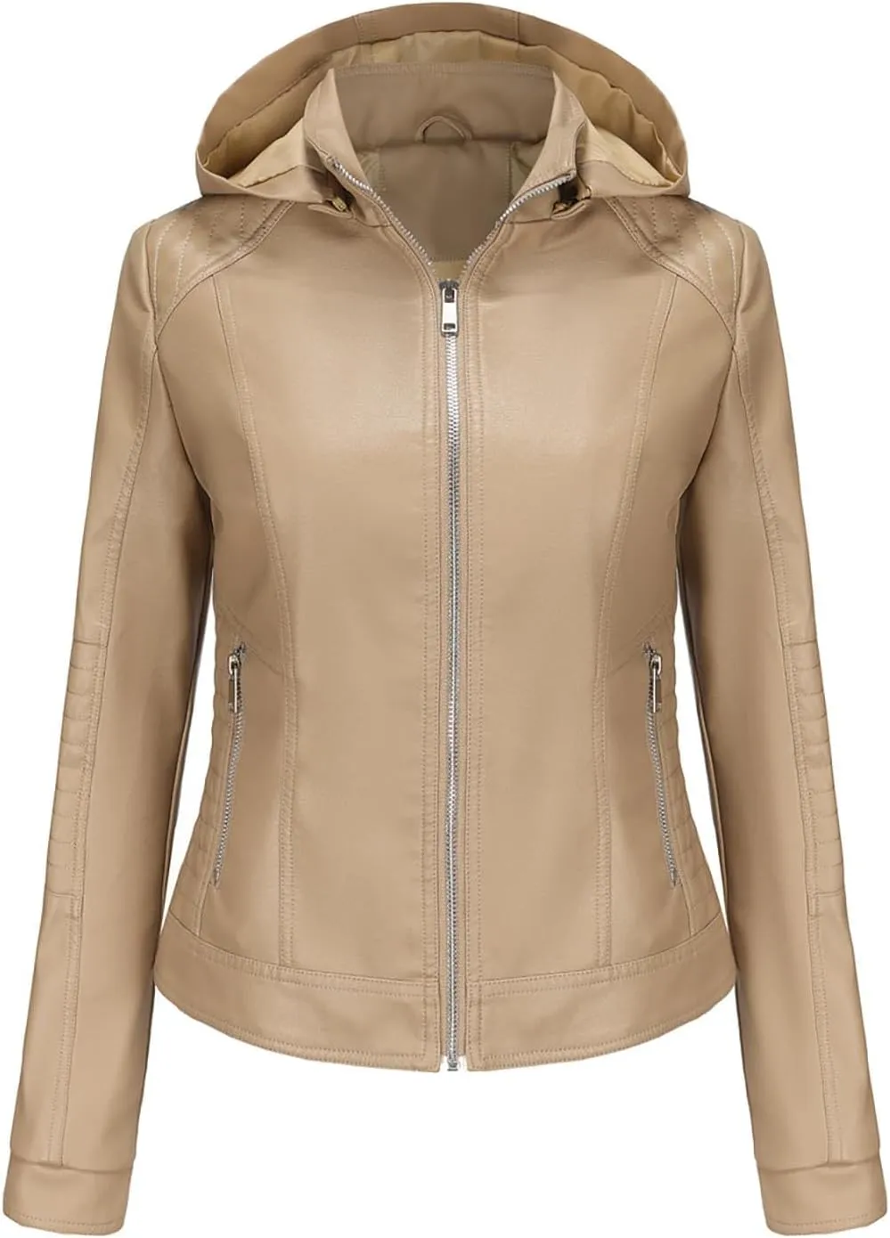 Faux Leather Jacket Women Motorcycle Zipper Bomber PU Moto Bike Coat with Zipper Pockets Fashion Cropped Outerwear