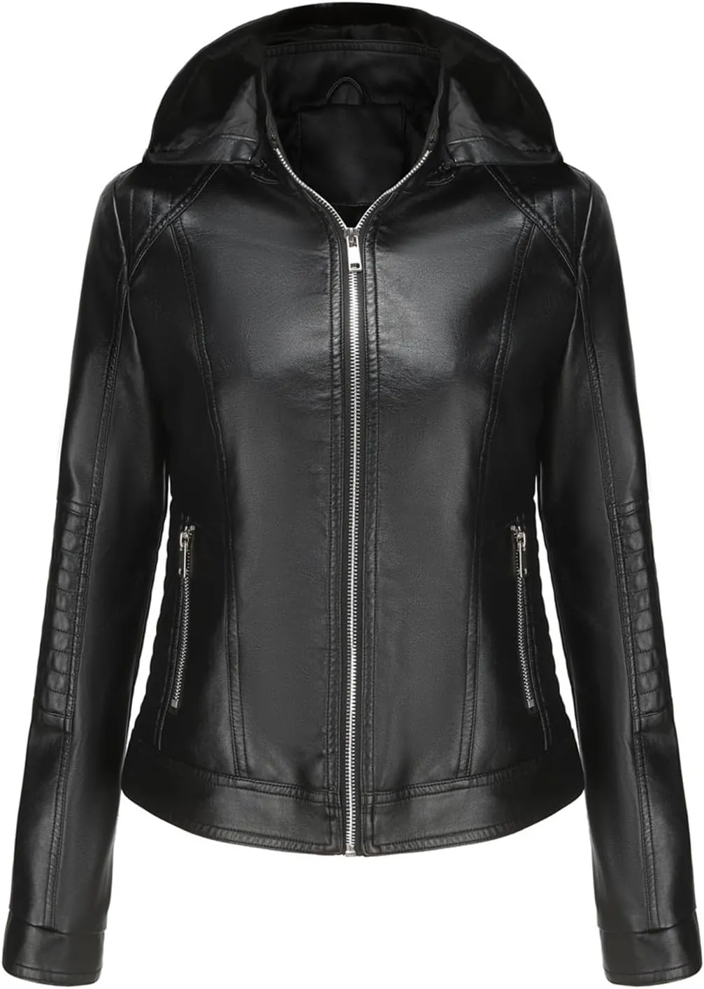 Faux Leather Jacket Women Plus Size Biker Outfits Leather Slim Fit Overcoat Jackets for Women Detachable Hood 2024