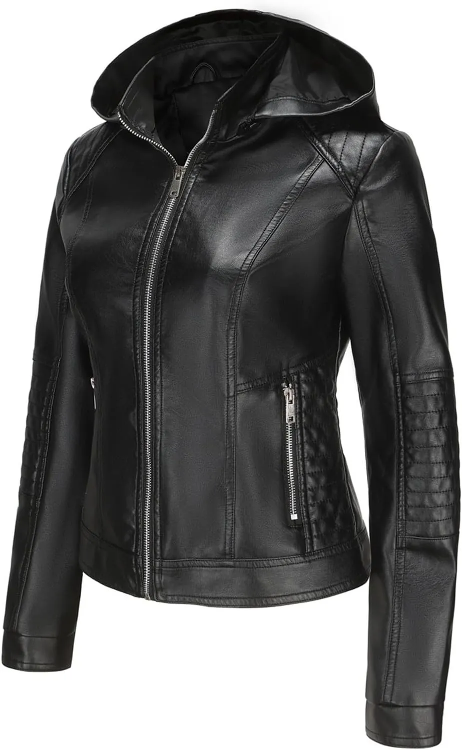 Faux Leather Jacket Women Plus Size Biker Outfits Leather Slim Fit Overcoat Jackets for Women Detachable Hood 2024