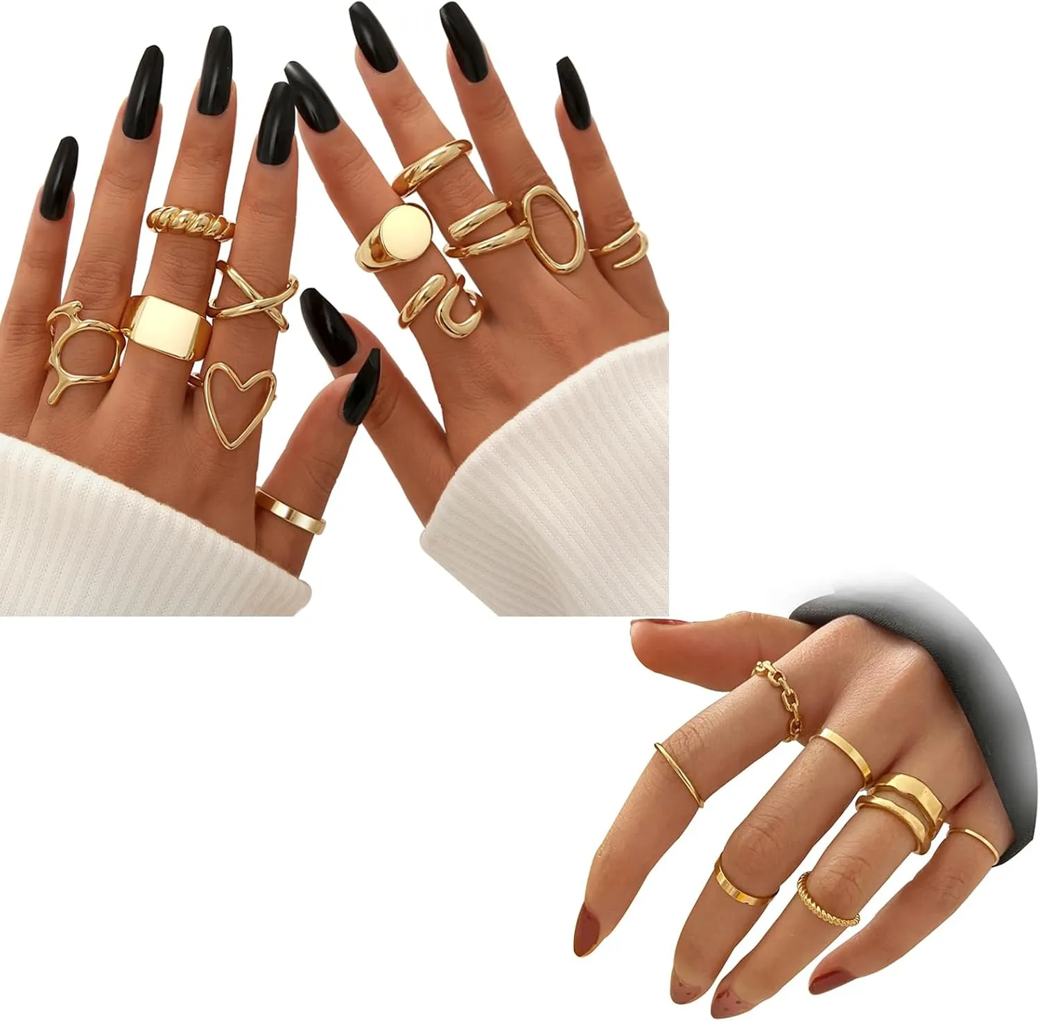 FAXHION 18K Gold Plated Open Stacking Knuckle Ring & Gold Knuckle Rings Set