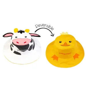 FlapJack Kids UPF50  Reversible Sun Hat - Cow / Duck