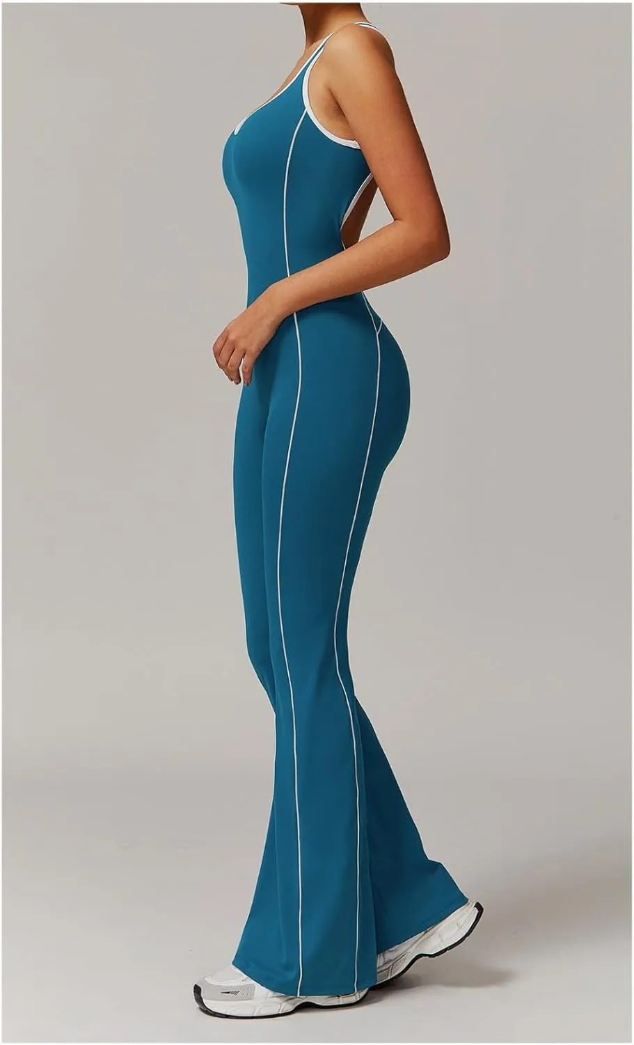 Flare Jumpsuits for Women Sidebar Sports Sleeveless Romper Backless Tummy Control Workout Outfit Unitard One Piece