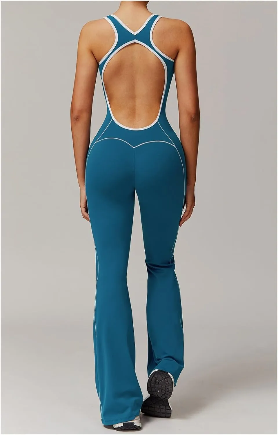 Flare Jumpsuits for Women Sidebar Sports Sleeveless Romper Backless Tummy Control Workout Outfit Unitard One Piece