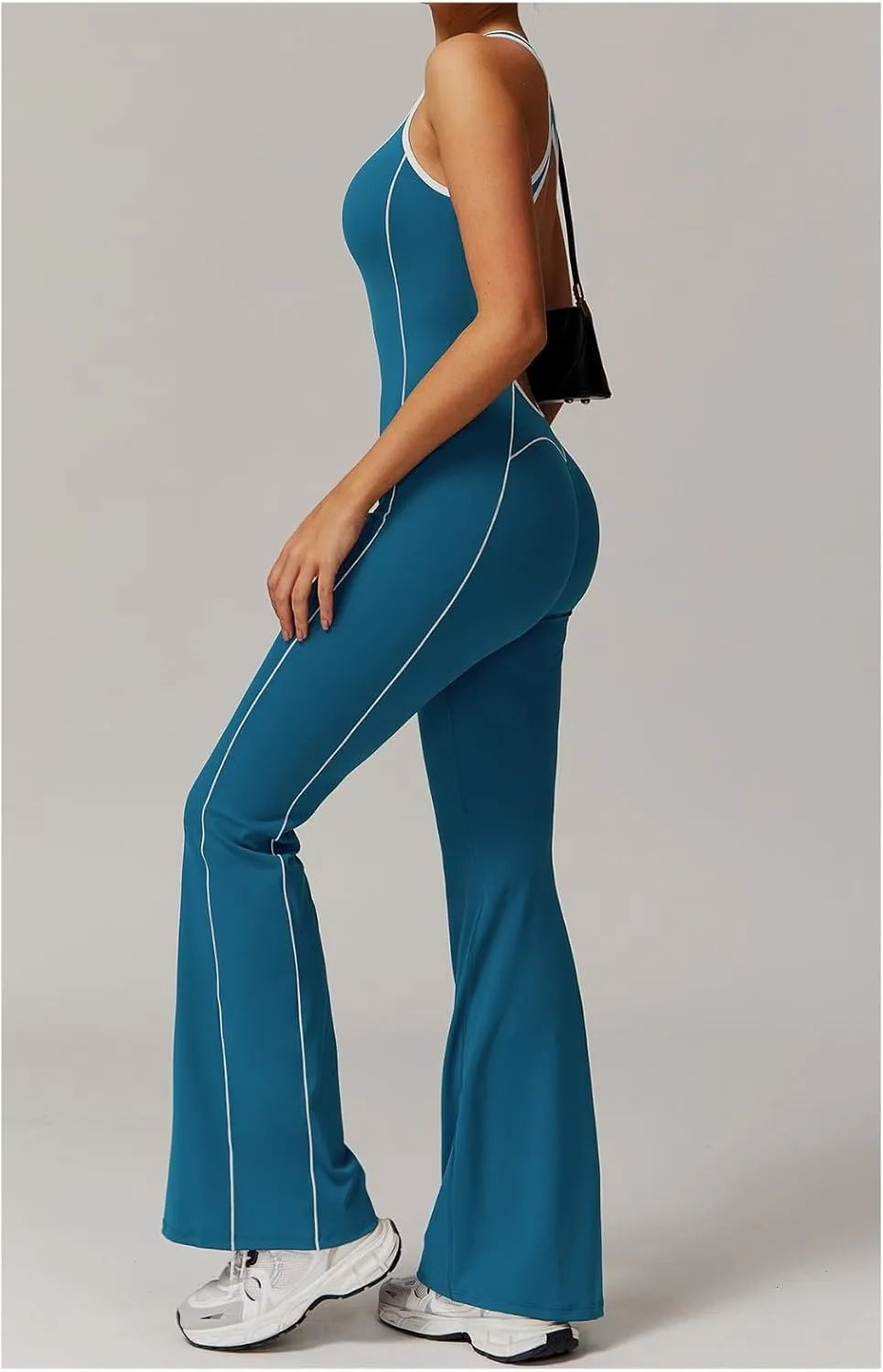Flare Jumpsuits for Women Sidebar Sports Sleeveless Romper Backless Tummy Control Workout Outfit Unitard One Piece