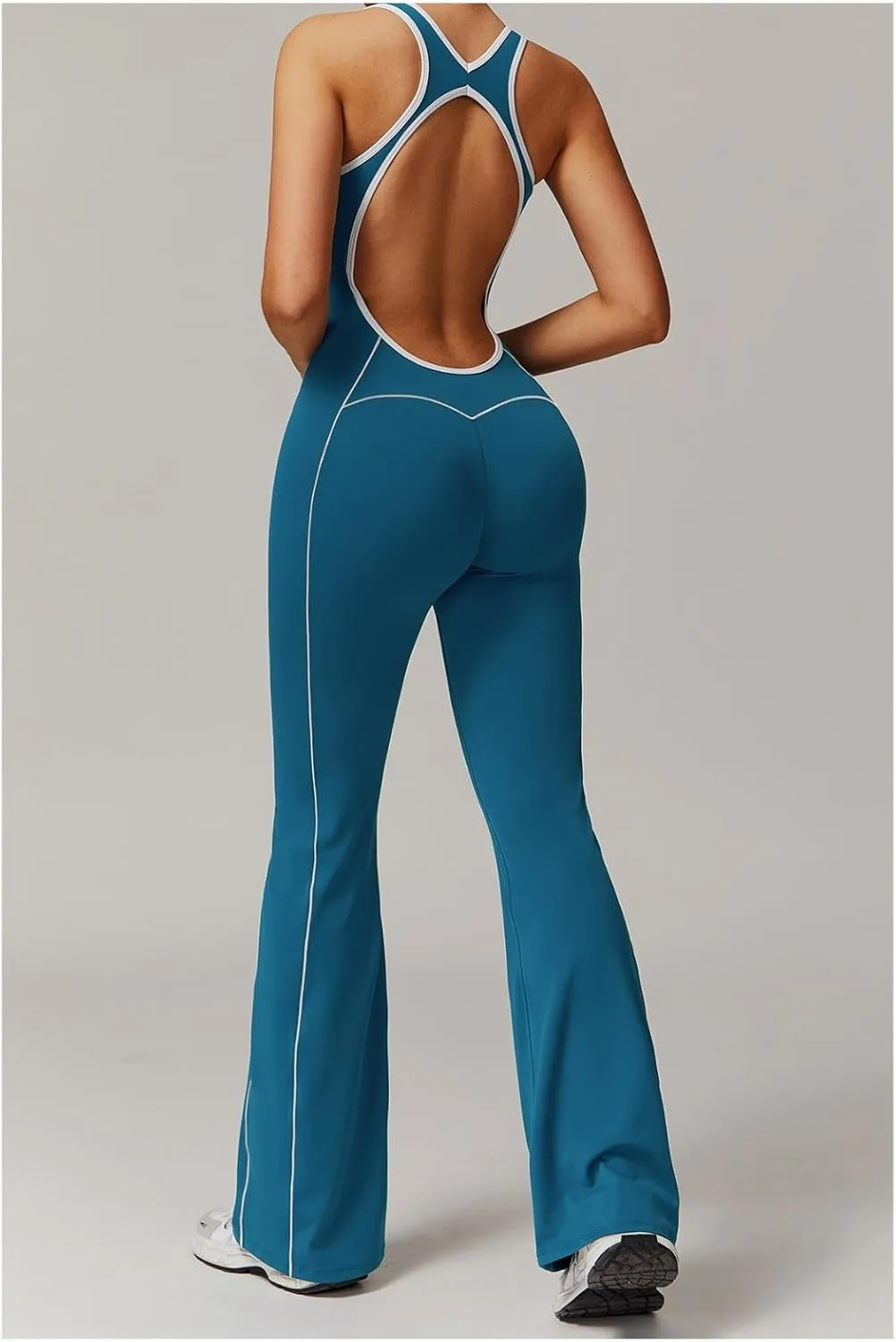 Flare Jumpsuits for Women Sidebar Sports Sleeveless Romper Backless Tummy Control Workout Outfit Unitard One Piece