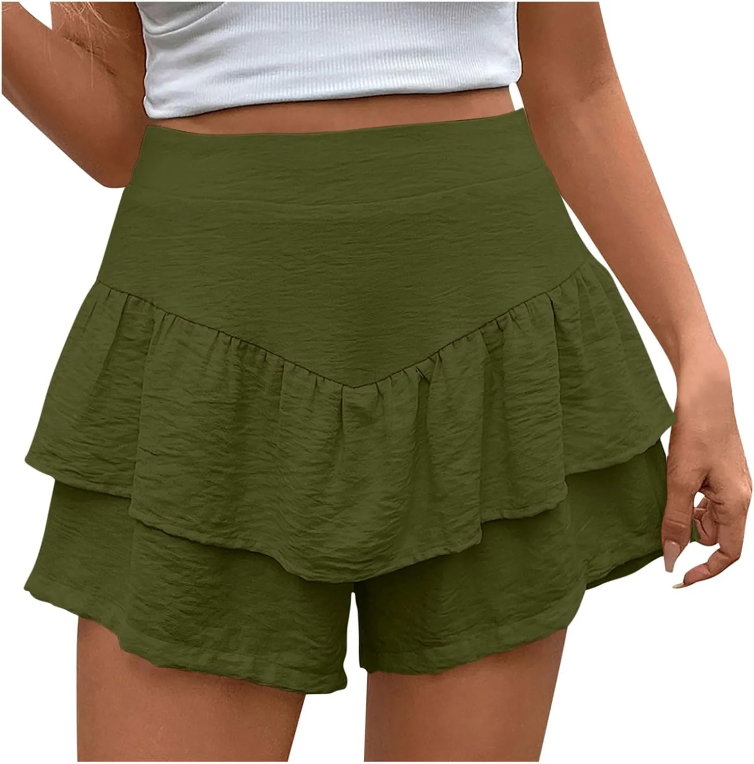 Flowy Shorts for Women Trendy Ruffle Tiered Tummy Control Mini Skirts Dressy Casual Plain High Waisted Pleated Skorts