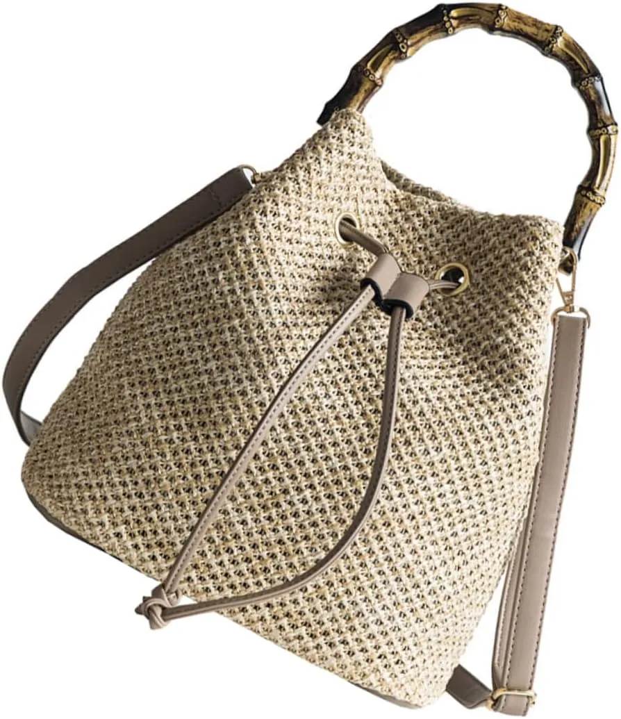 FRCOLOR Cross-body Pouch Bucket Woven Pouch Straw Bucket Bag Women Handbag Fashion