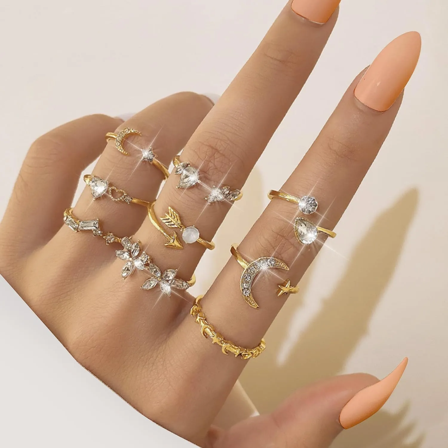 Frodete Gold Bow Rings Set for Women Trendy Ribbon Heart Rings Pearl Ring Silver Stackable Rings Adjustable Open Knuckle Midi Rings Jewelry Gifts