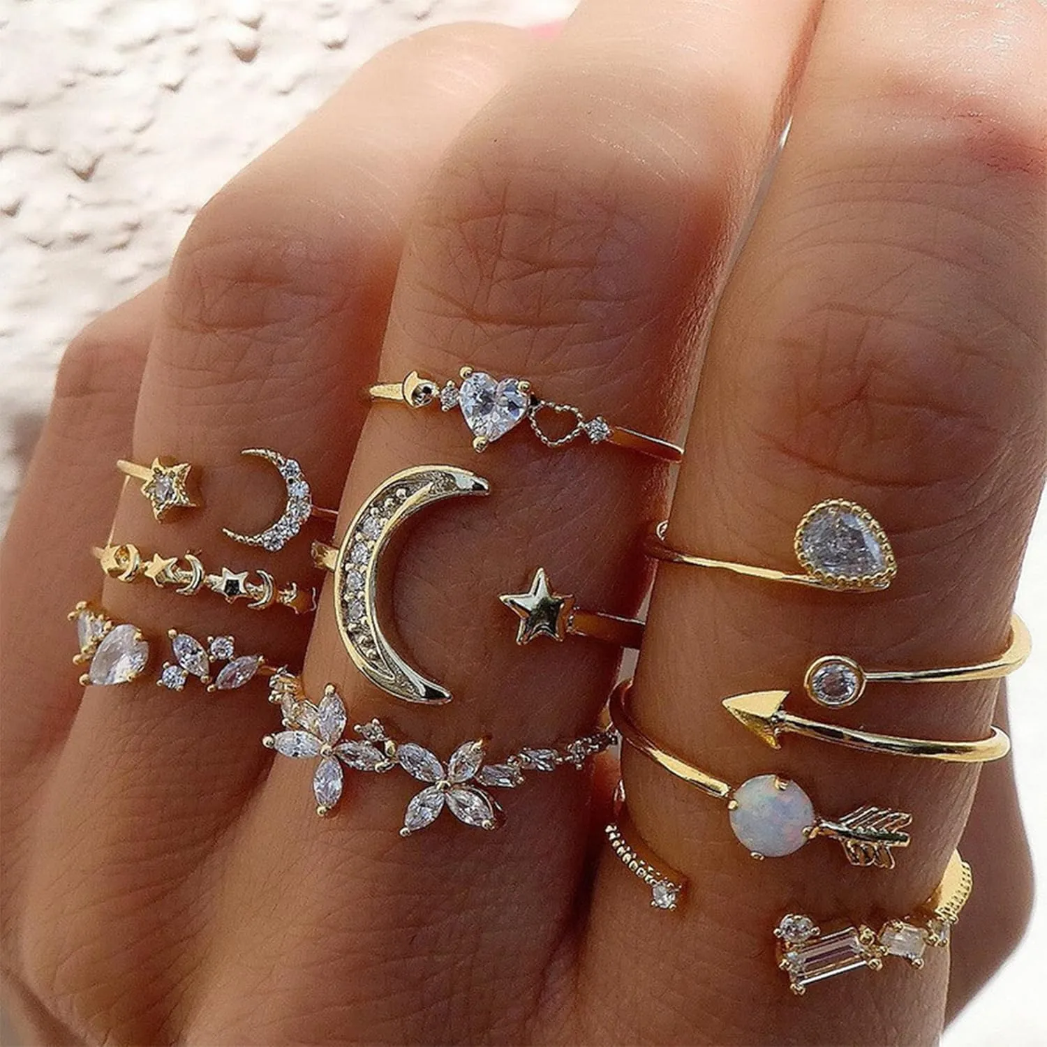 Frodete Gold Bow Rings Set for Women Trendy Ribbon Heart Rings Pearl Ring Silver Stackable Rings Adjustable Open Knuckle Midi Rings Jewelry Gifts