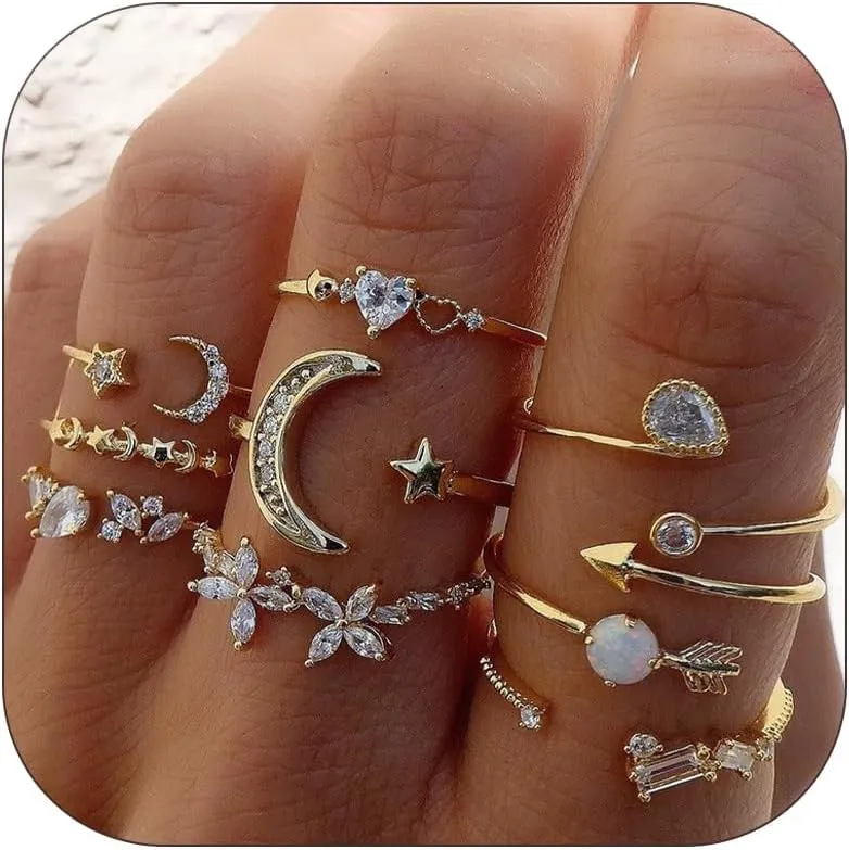 Frodete Gold Bow Rings Set for Women Trendy Ribbon Heart Rings Pearl Ring Silver Stackable Rings Adjustable Open Knuckle Midi Rings Jewelry Gifts