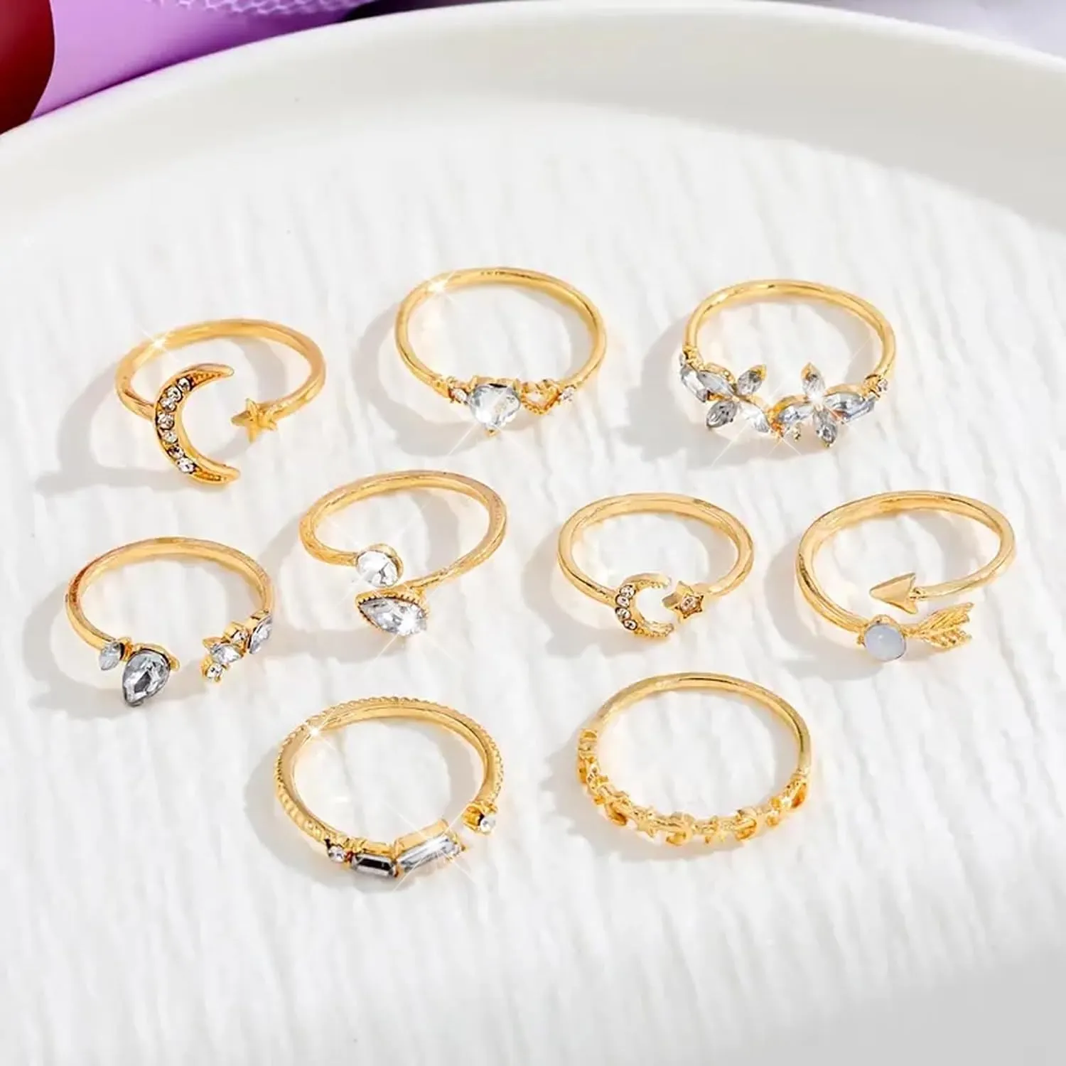 Frodete Gold Bow Rings Set for Women Trendy Ribbon Heart Rings Pearl Ring Silver Stackable Rings Adjustable Open Knuckle Midi Rings Jewelry Gifts