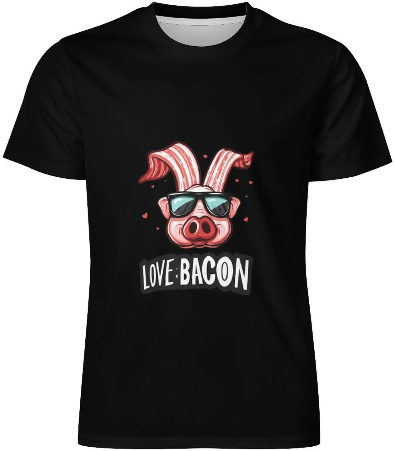 Funny Bacon I Love Bacon Mens T-Shirts Short Sleeve Crew Shirts Summer Tee Top Casual Clothing for Beach Athletic Workout