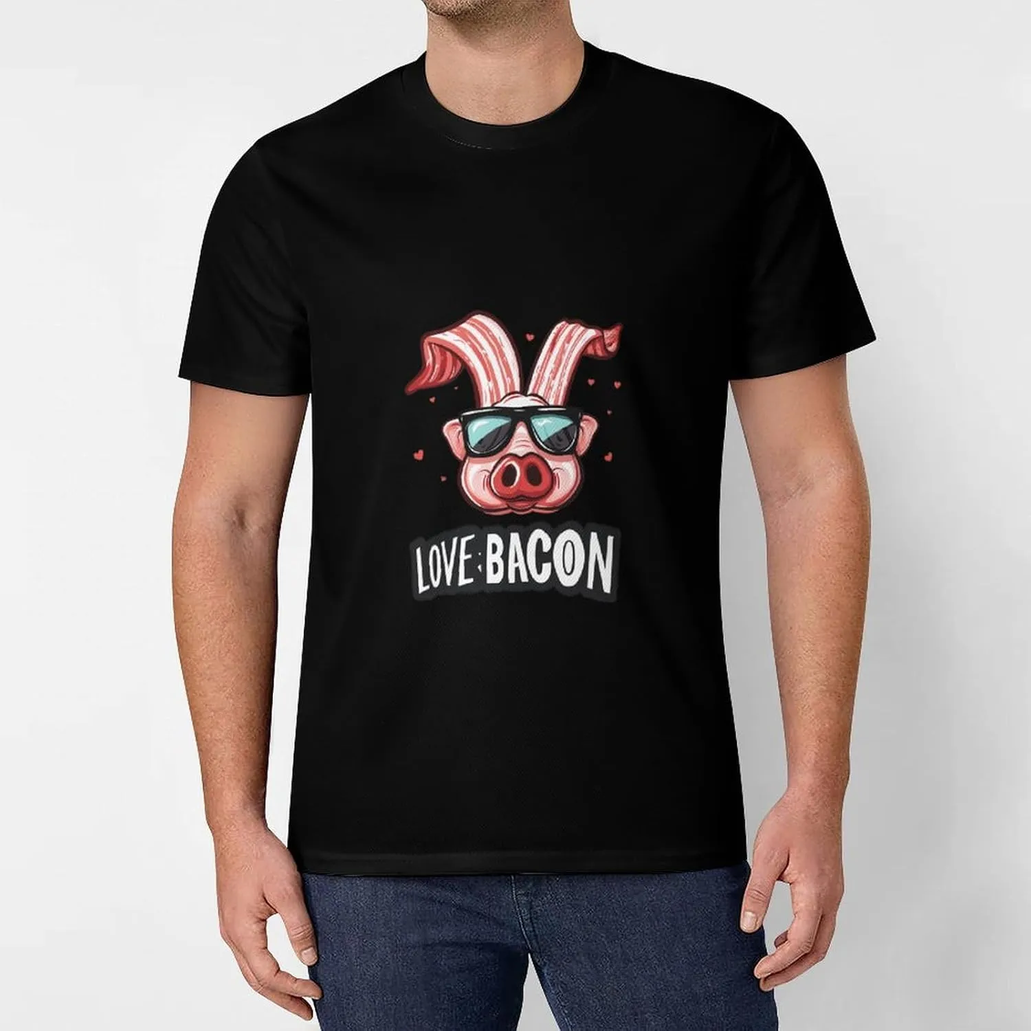 Funny Bacon I Love Bacon Mens T-Shirts Short Sleeve Crew Shirts Summer Tee Top Casual Clothing for Beach Athletic Workout