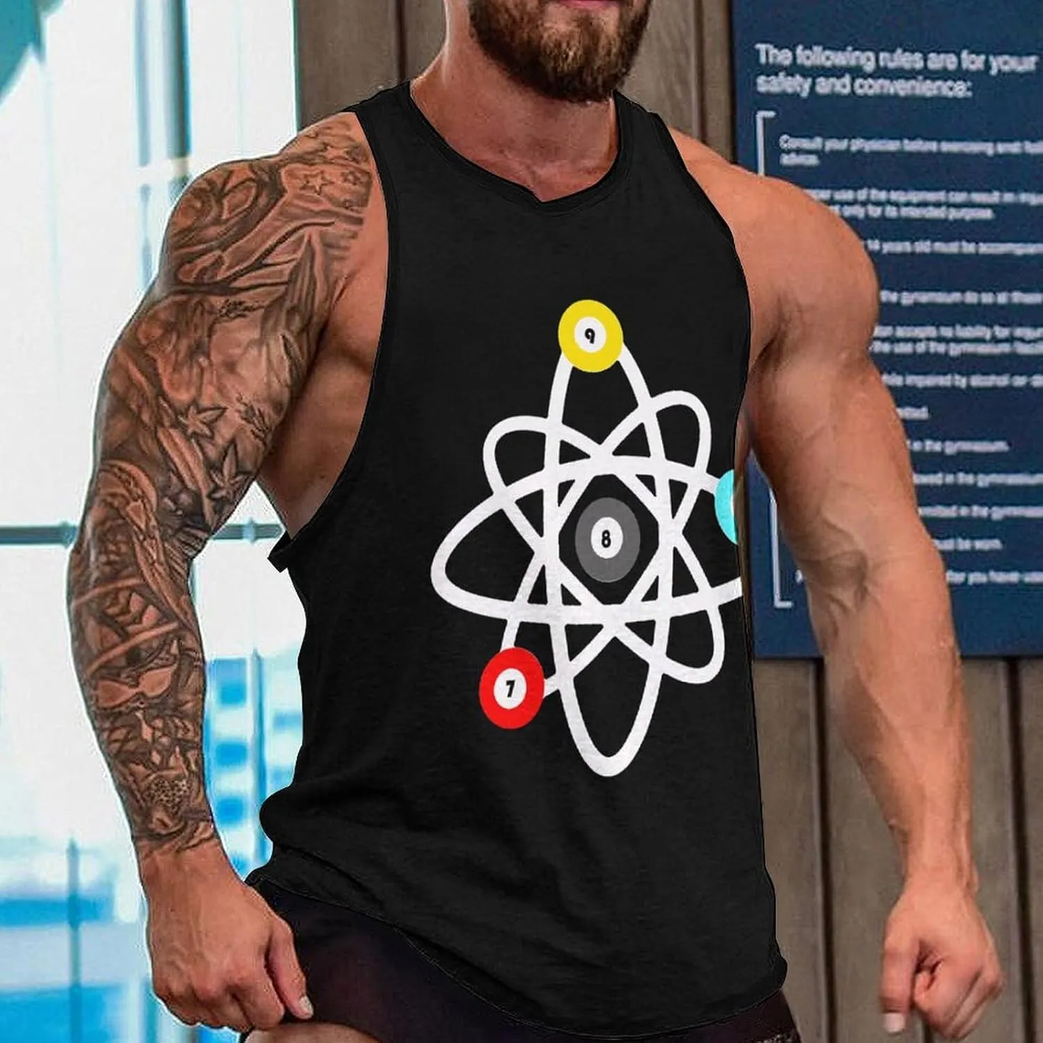 Funny Billiards Science Men's Muscle Tank Top Graphic T-Shirt Workout Vest Gym Sleeveless Tees