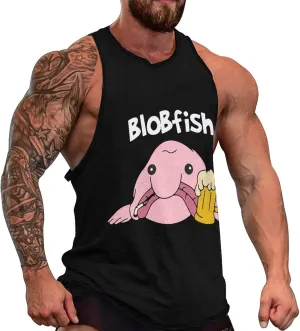 Funny Blobfish Men's Muscle Tank Top Graphic T-Shirt Workout Vest Gym Sleeveless Tees
