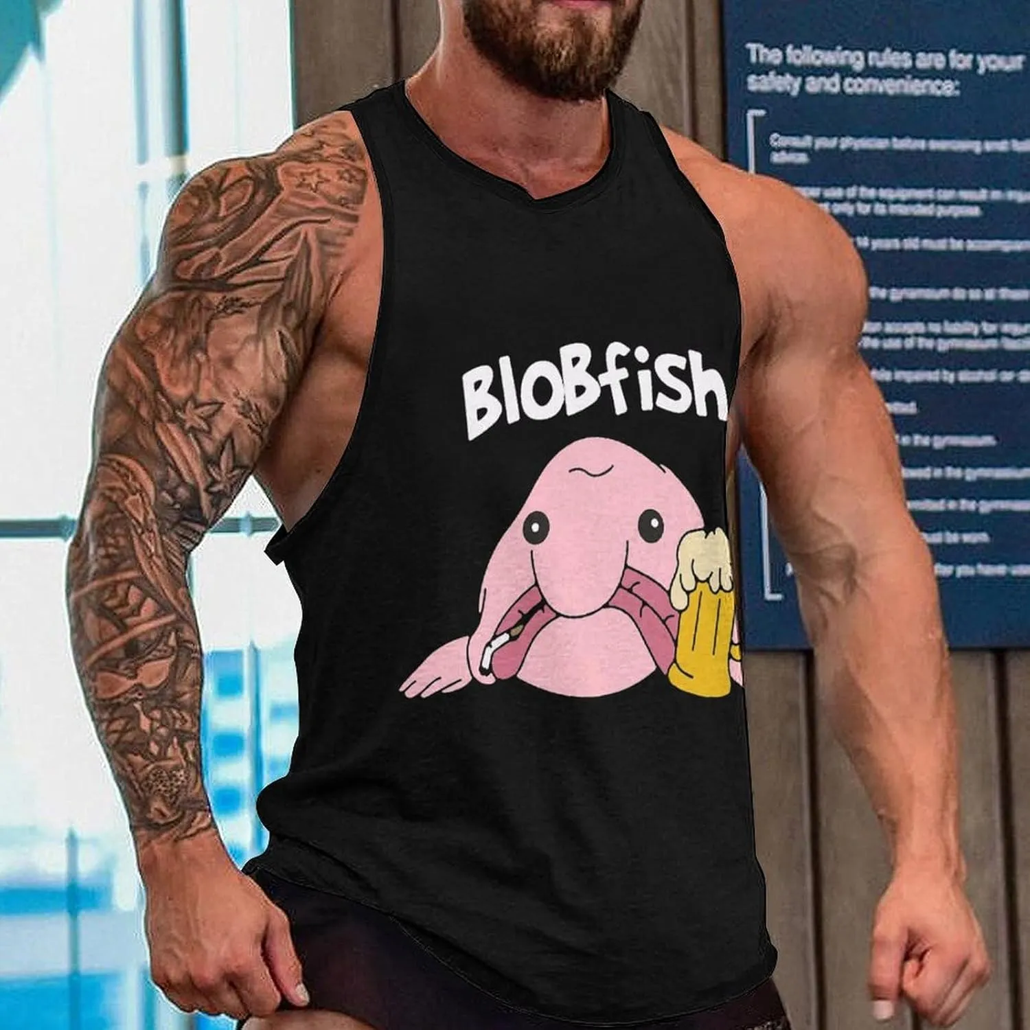 Funny Blobfish Men's Muscle Tank Top Graphic T-Shirt Workout Vest Gym Sleeveless Tees