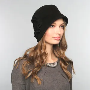 Fur Felt Cloche Hat with Flower Elegant Winter Headwear