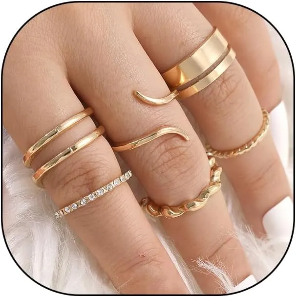FUTIMELY Boho Gold Stacking Knuckle Rings Set for Women Twisted Zirconia Pearl Rings Pack Dainty Thumb Finger Open Rings Jewelry Accessories