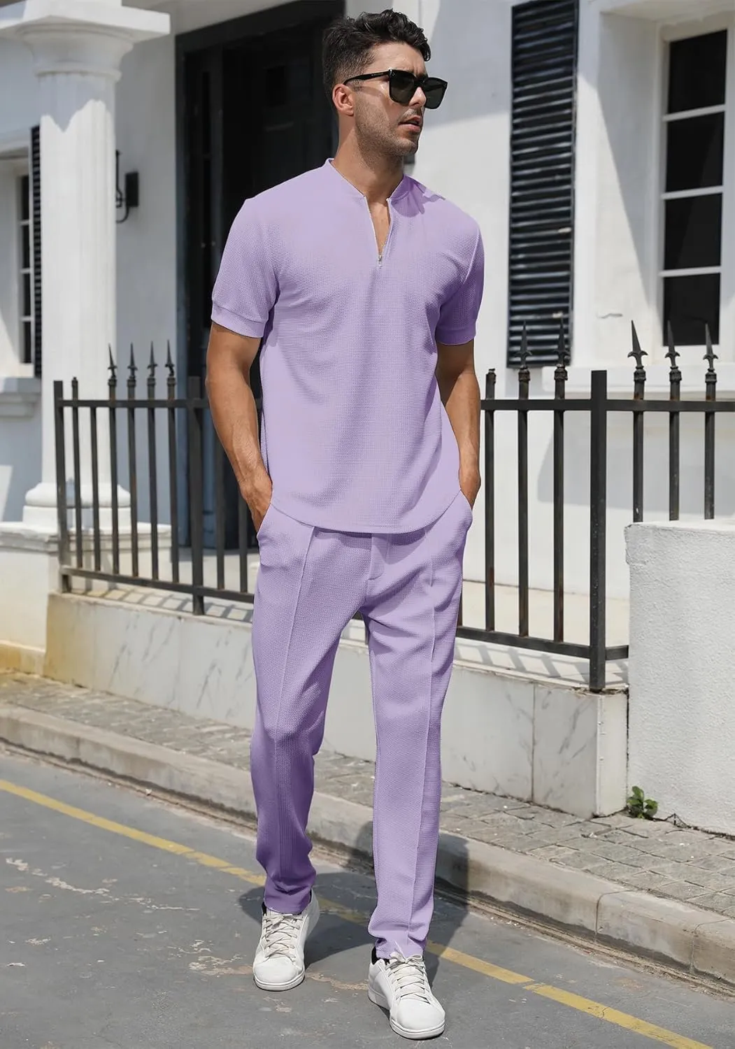 FZNHQL Fashion Men's Tracksuits 2 Piece Casual Athletic Jogging Outfits Short/Long Sleeve Track Suits for Men Set