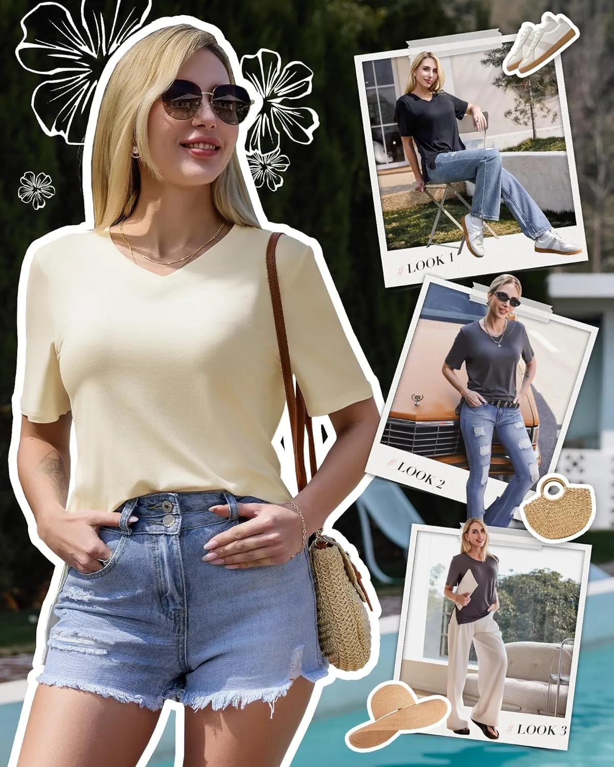 GAYHAY 3 Pack V Neck T Shirts for Women - Casual Loose Fit Spring Summer Tops Trendy Soft Short Sleeve Basics Tees 2025