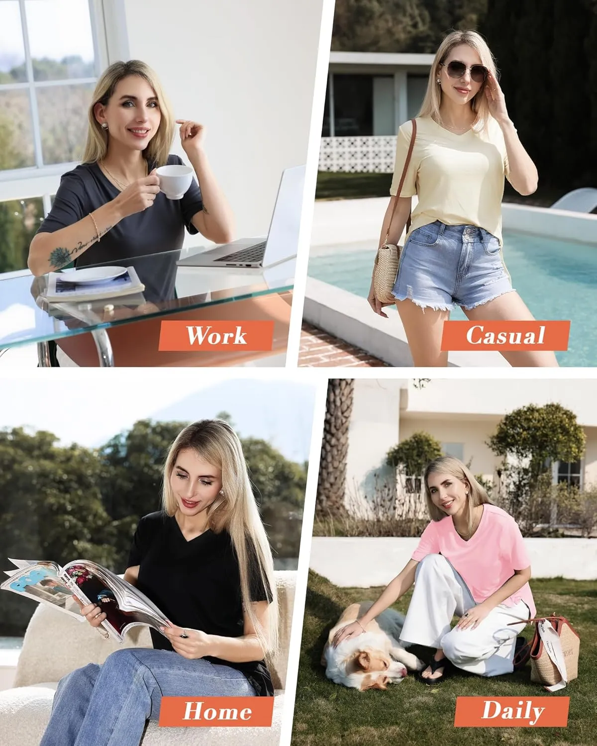 GAYHAY 3 Pack V Neck T Shirts for Women - Casual Loose Fit Spring Summer Tops Trendy Soft Short Sleeve Basics Tees 2025