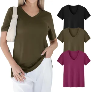 GAYHAY 3 Pack V Neck T Shirts for Women - Casual Loose Fit Spring Summer Tops Trendy Soft Short Sleeve Basics Tees 2025