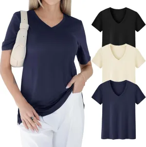 GAYHAY 3 Pack V Neck T Shirts for Women - Casual Loose Fit Spring Summer Tops Trendy Soft Short Sleeve Basics Tees 2025