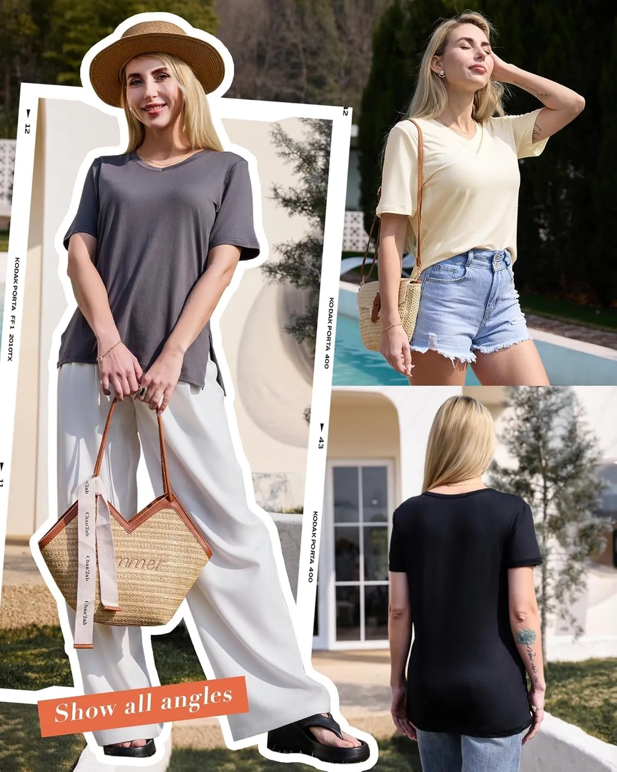 GAYHAY 3 Pack V Neck T Shirts for Women - Casual Loose Fit Spring Summer Tops Trendy Soft Short Sleeve Basics Tees 2025