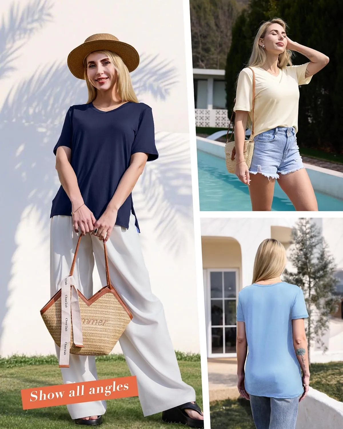 GAYHAY 3 Pack V Neck T Shirts for Women - Casual Loose Fit Spring Summer Tops Trendy Soft Short Sleeve Basics Tees 2025