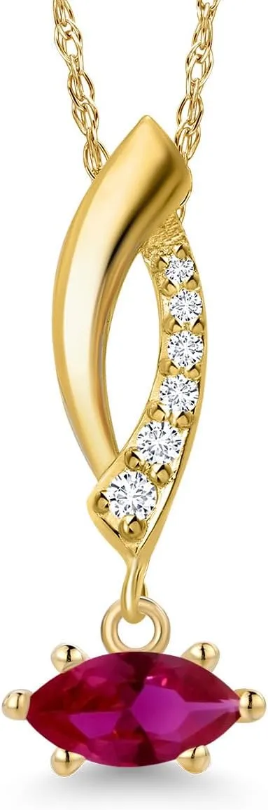 Gem Stone King 10K Yellow Gold Customized and Personalized Marquise 6X3MM Gemstone Birthstone and Lab Grown Diamond Pendant Necklace for Women with 18 Inch Chain