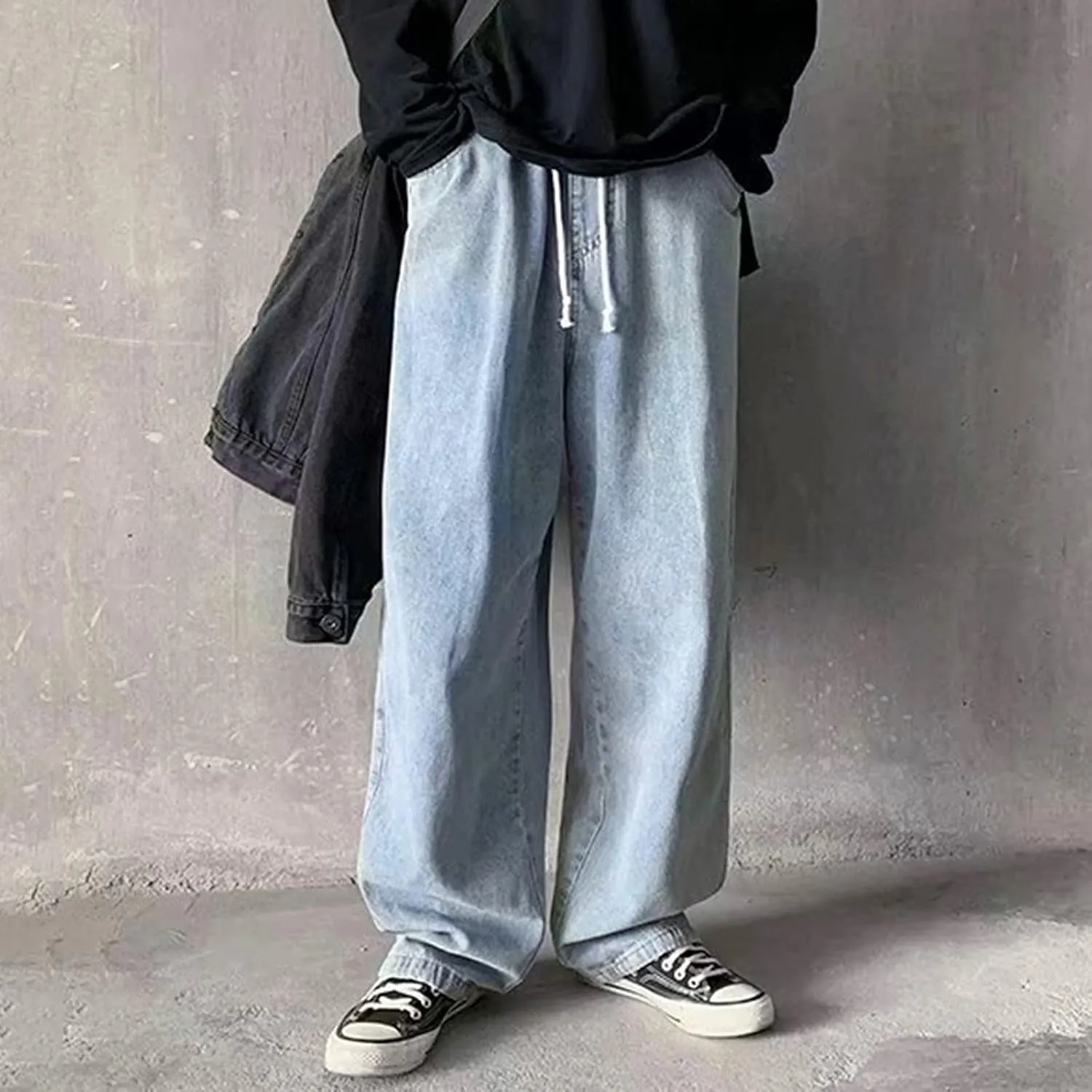 GIERIDUC Harajuku Hip Hop Denim Pants Men Winter Workout Clothes for Men Casual Jogger Pants for Men Long Legged Joggers Mens