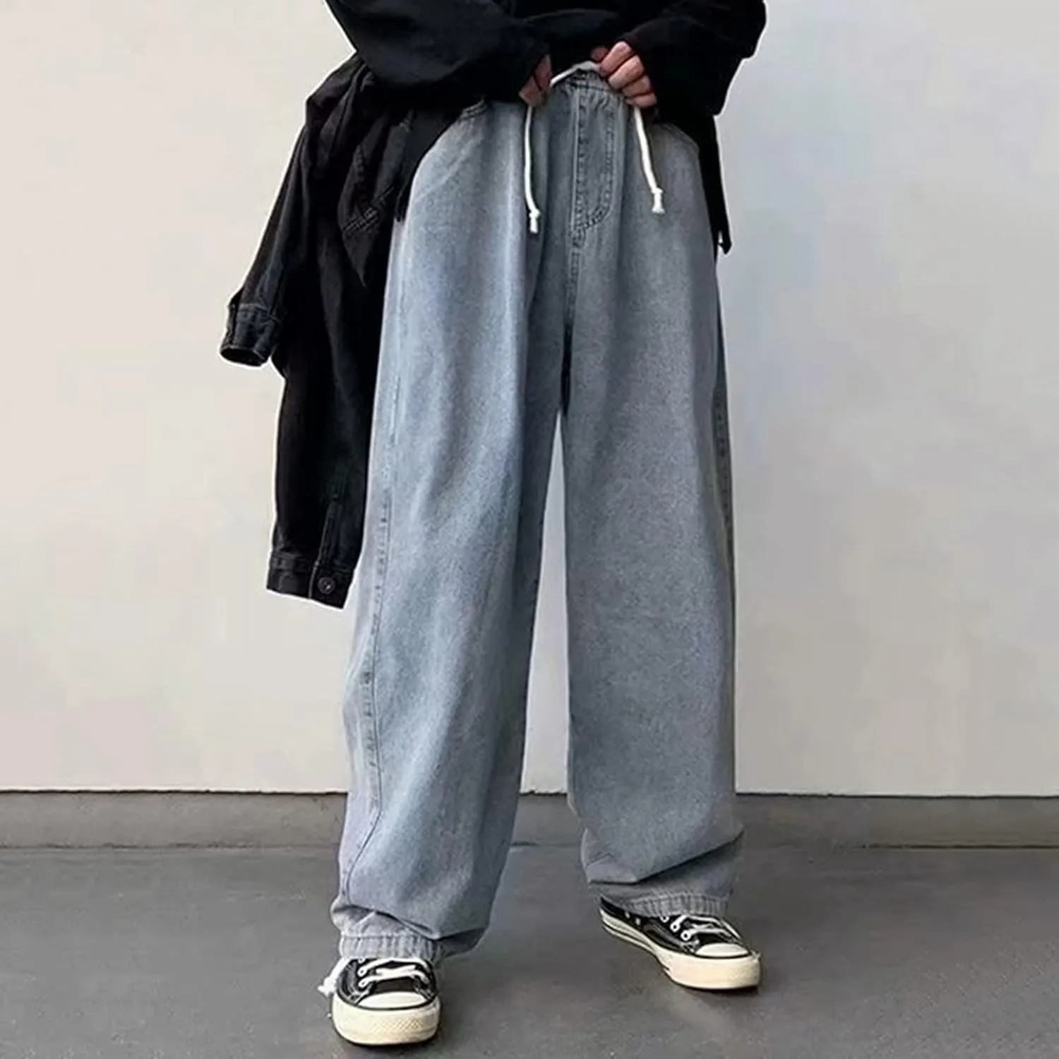 GIERIDUC Harajuku Hip Hop Denim Pants Men Winter Workout Clothes for Men Casual Jogger Pants for Men Long Legged Joggers Mens