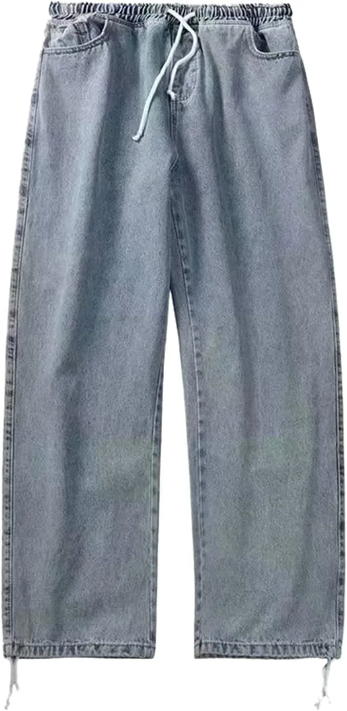 GIERIDUC Harajuku Hip Hop Denim Pants Men Winter Workout Clothes for Men Casual Jogger Pants for Men Long Legged Joggers Mens