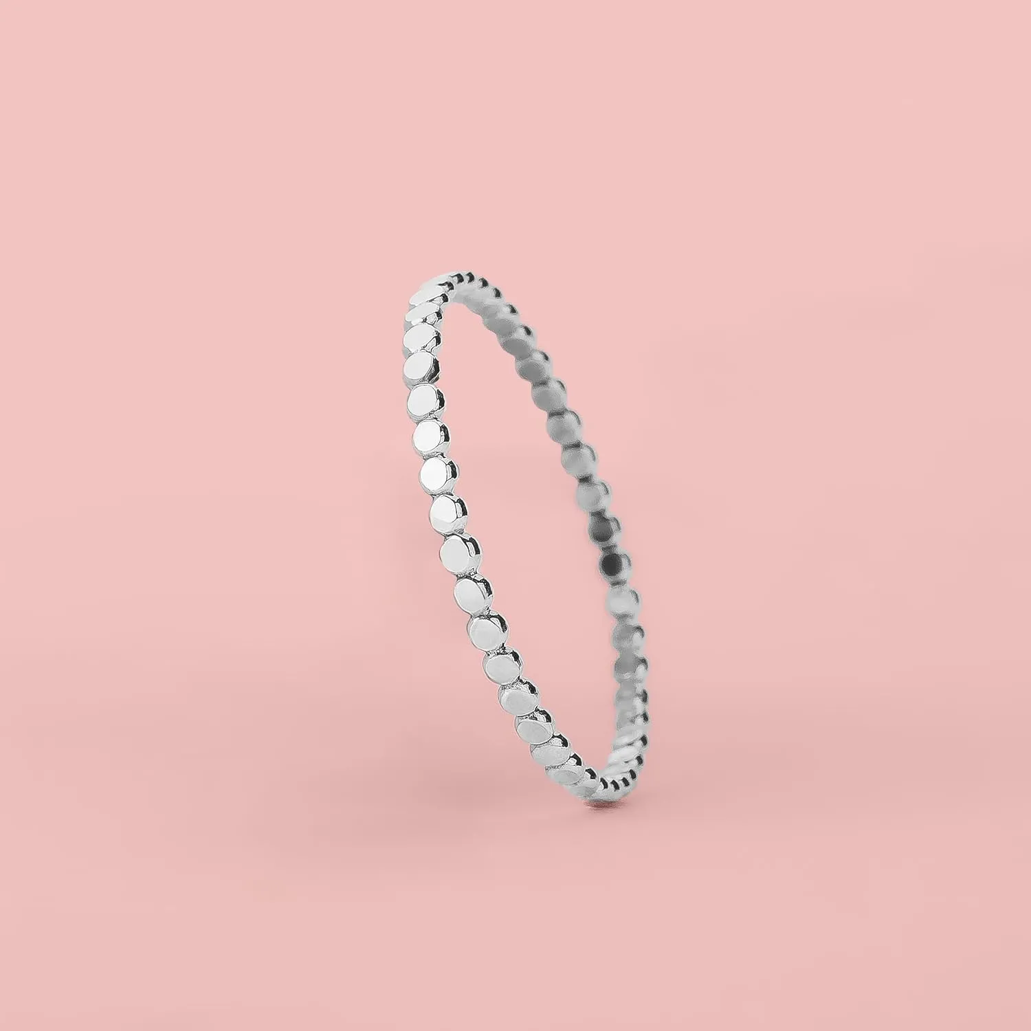 Glimmer Stacking Ring | Silver, Gold, or Rose Gold | Hammered Dot Beaded Stackable Dainty Ring Band | USA Sizes 4-12 (8, Sterling Silver)