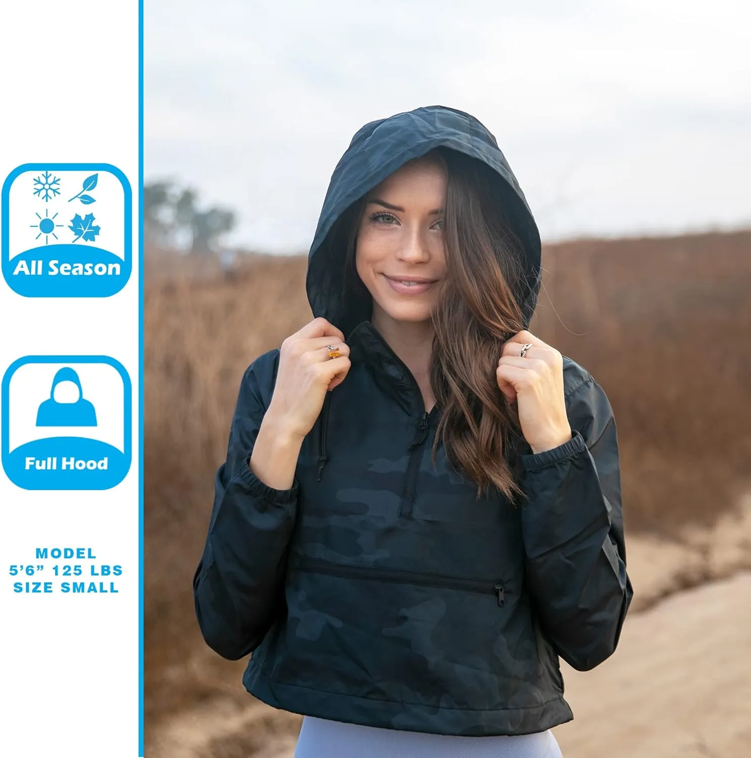 Global Blank Women's Long Sleeve Crop Top Half Zip Up Cropped Jacket with Hood for Women