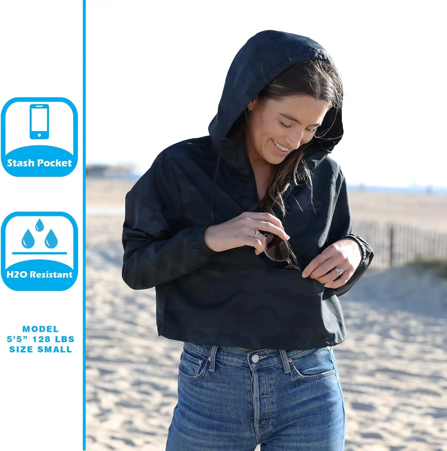 Global Blank Women's Long Sleeve Crop Top Half Zip Up Cropped Jacket with Hood for Women