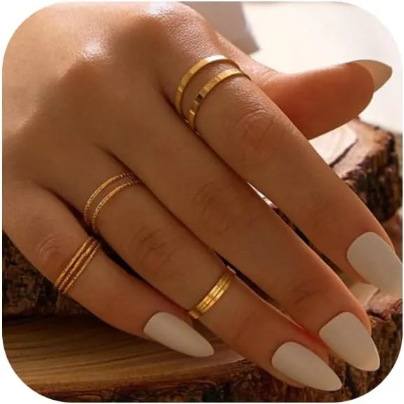 Gold Knuckle Rings Set for Women,Dainty Simple Stackable Finger Rings Pack Trendy Boho Joint Finger Midi Rings Hollow Thumb Stacking Rings Size Mixed