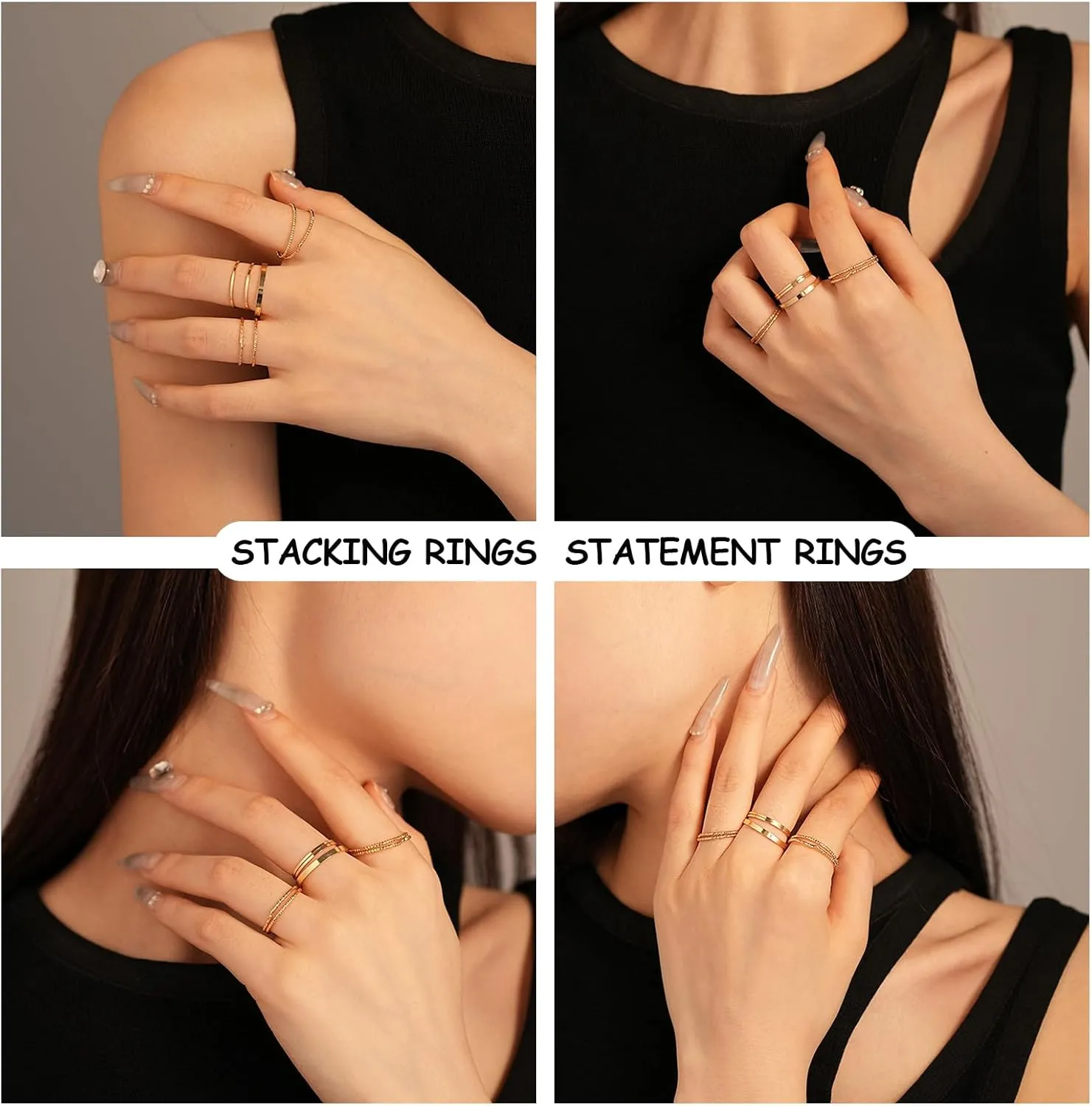 Gold Knuckle Rings Set for Women,Dainty Simple Stackable Finger Rings Pack Trendy Boho Joint Finger Midi Rings Hollow Thumb Stacking Rings Size Mixed