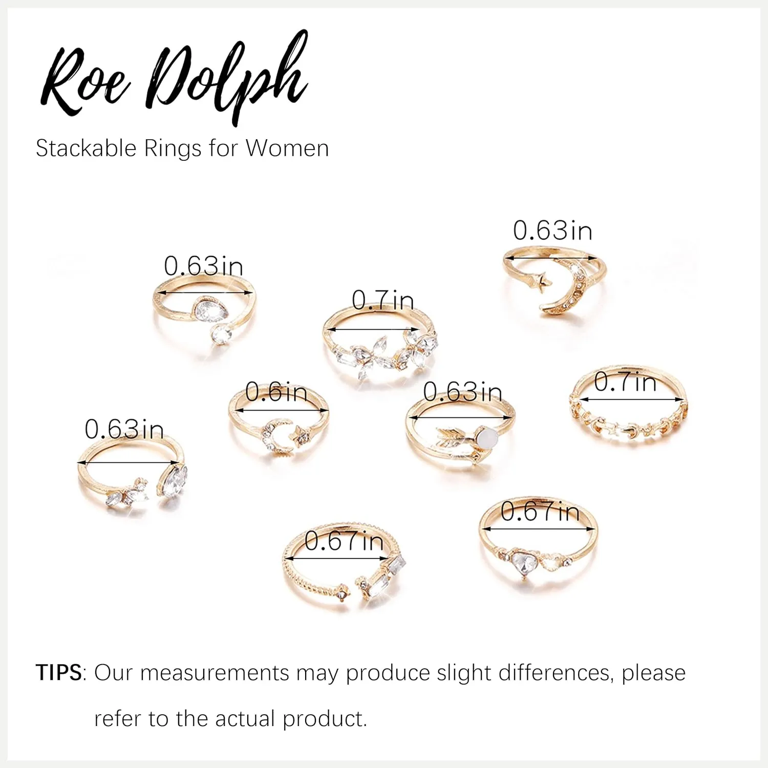 Gold Stackable Rings for Women Non Tarnish Boho Stacking Rings Set Gold Plated Knuckle Rings Rhinestone Moon Star Leaf Rings Midi Pinky Thumb Rings Christmas Stocking Stuffers Gifts Trendy Stuff
